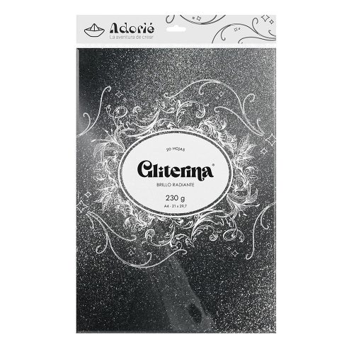 Adorie A4 230 Grs Gliterina Negro Brillante X 20 Hojas