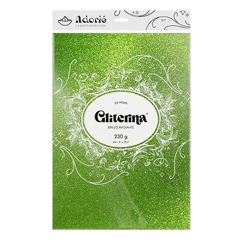 Adorie A4 230 Grs Gliterina Verde Oliva X 20 Hojas