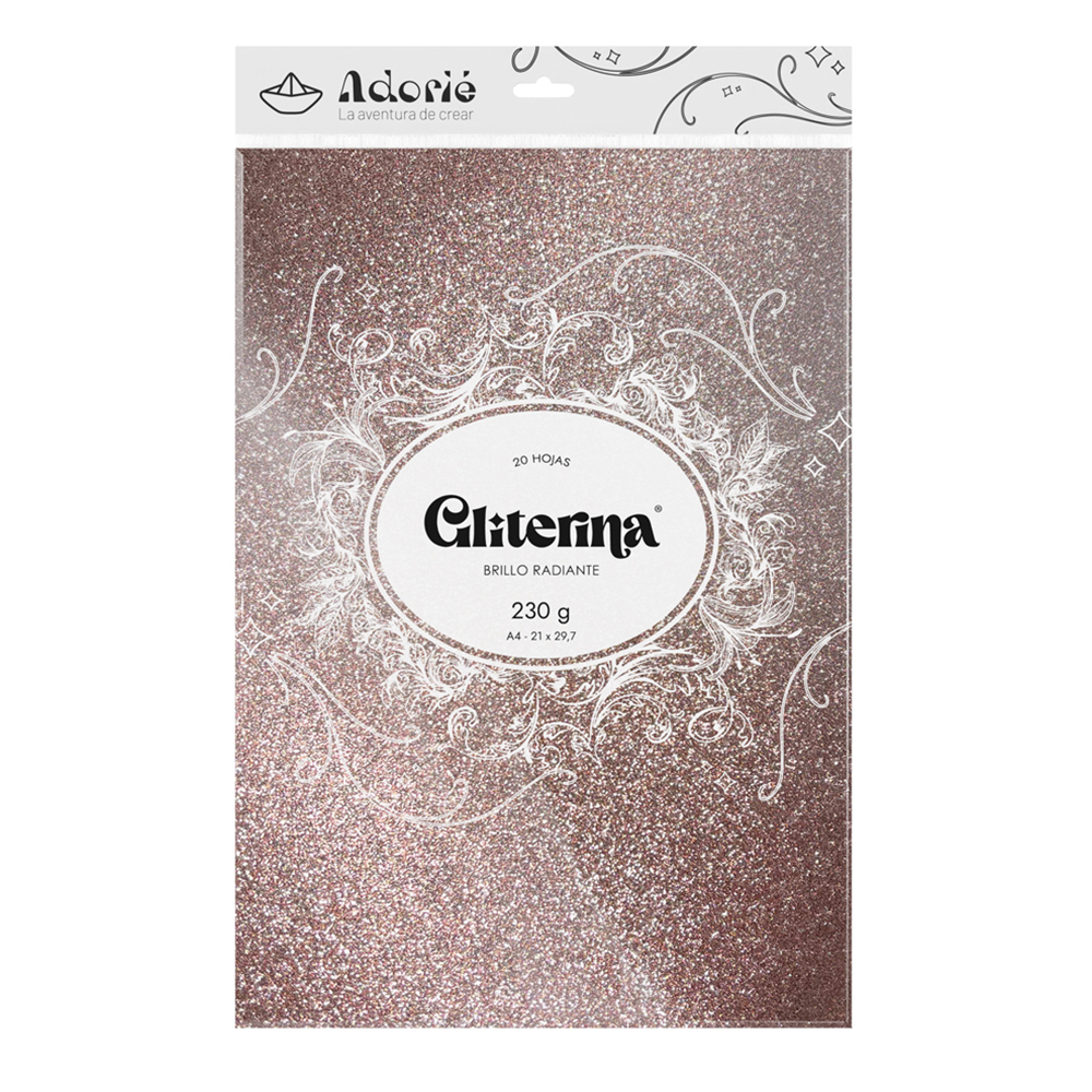 Adorie A4 230 Grs Gliterina Rosa Oro X 20 Hojas