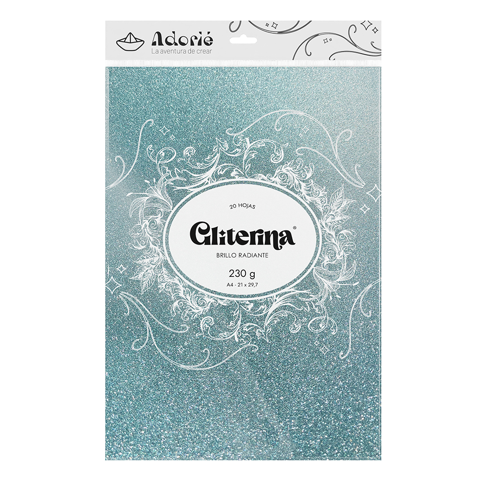 Adorie A4 230 Grs Gliterina Celeste Glaciar X 20 Hojas
