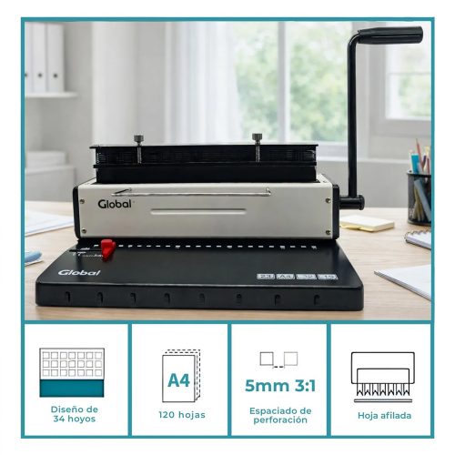Anilladora Global Doble Wire 2:1 A4 Agujeros Cuadrados - Imagen 2