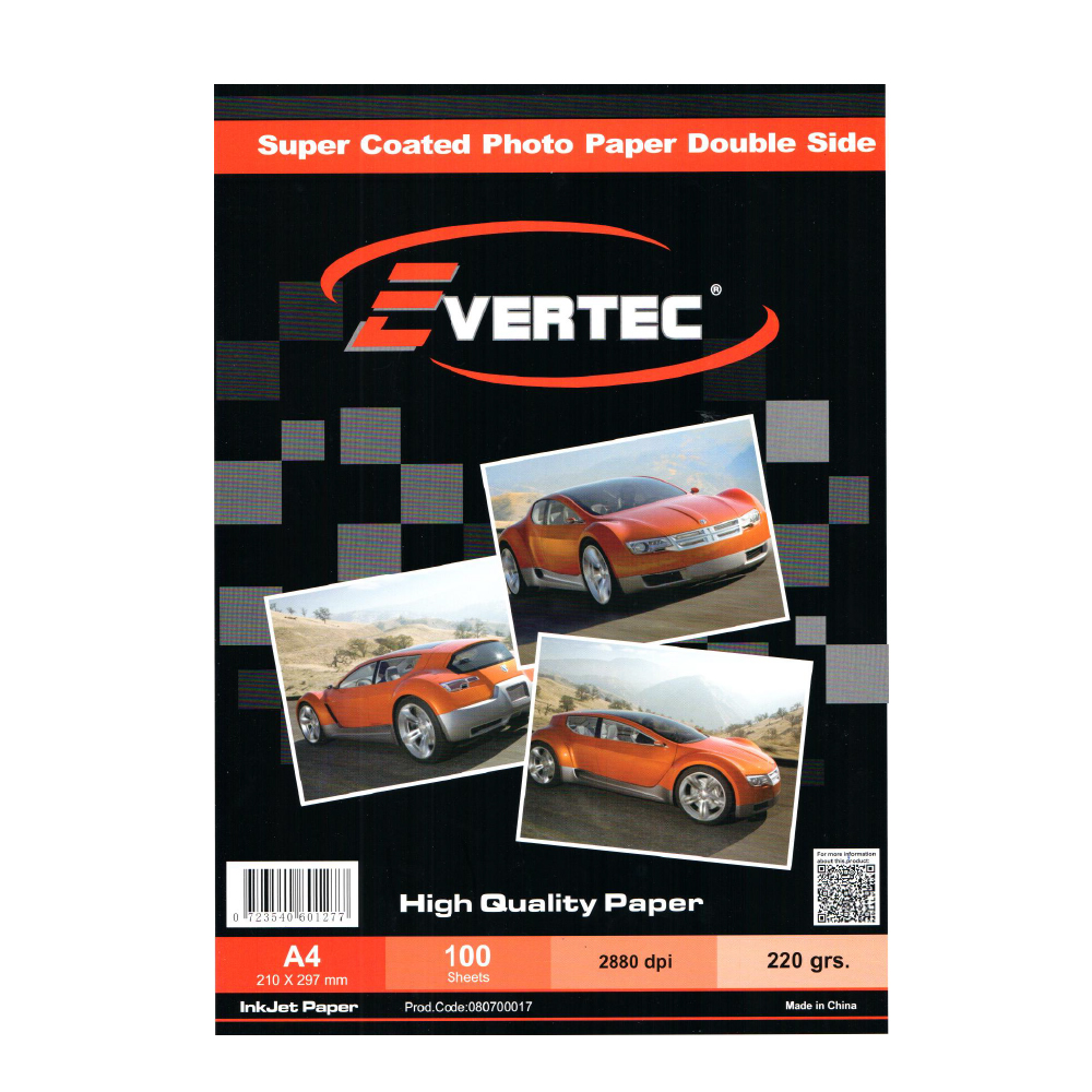 Evertec A4 220 Grs Matte Bifaz X 100 Hojas