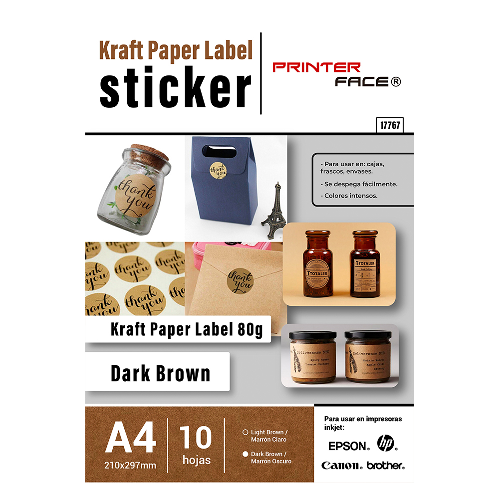 Printer Face A4 80 Grs Kraft Adhesivo Marron Oscuro X 10 Hojas