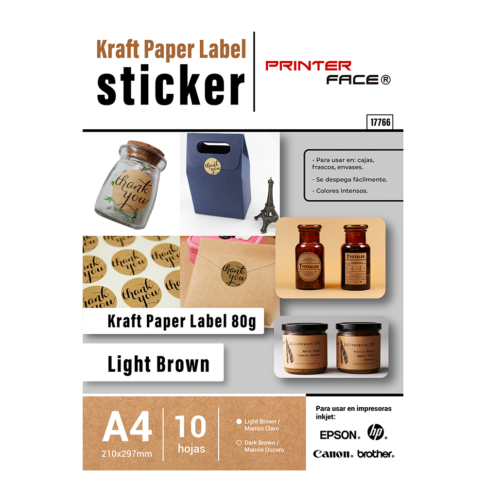 Printer Face A4 80 Grs Kraft Adhesivo Marron Claro X 10 Hojas