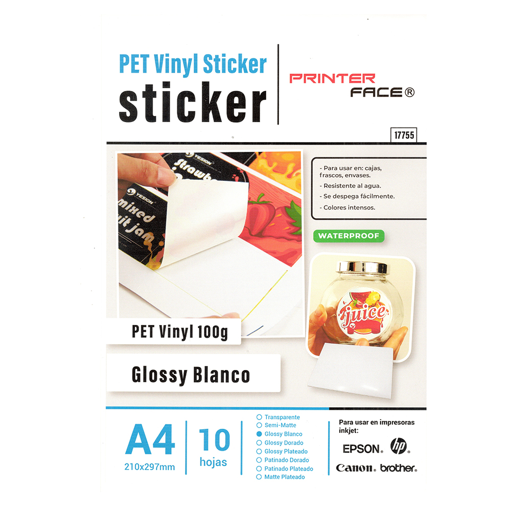 Printer Face A4 Pvc Vinyl Adhesivo Blanco X 10 Hojas