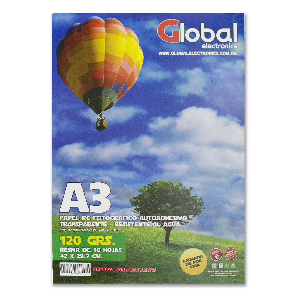 Global A3 120 Grs Film Adhesivo Transparente X 10 Hojas