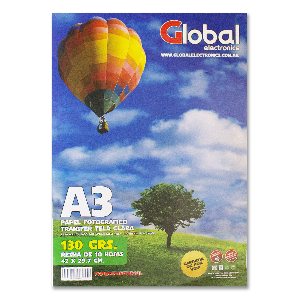 Global A3 130 Grs Transfer Ropa Clara X Hoja