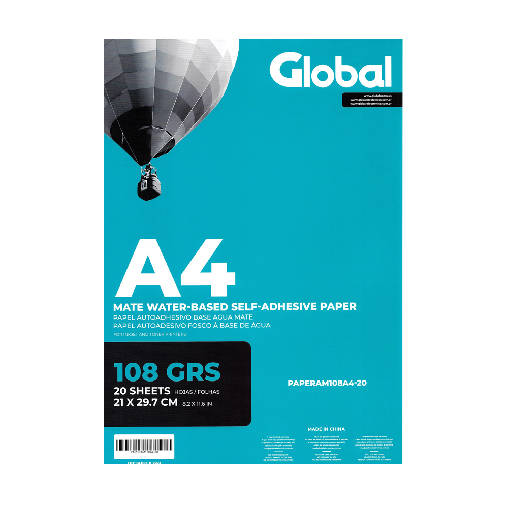 Global A4 108 Grs Fotografico Adhesivo Mate X 20 Hojas