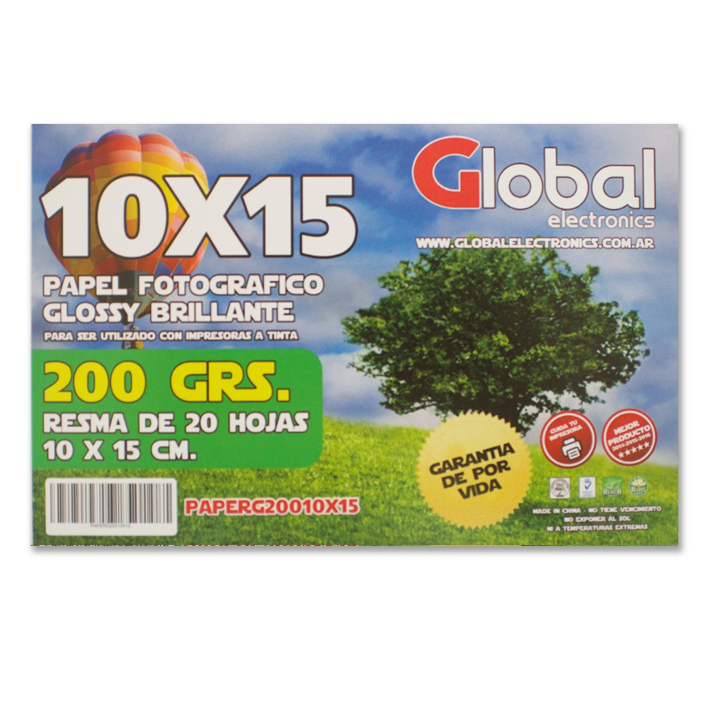 Global 4r (10x15) 200 Grs Fotografico Glossy X 20 Hojas