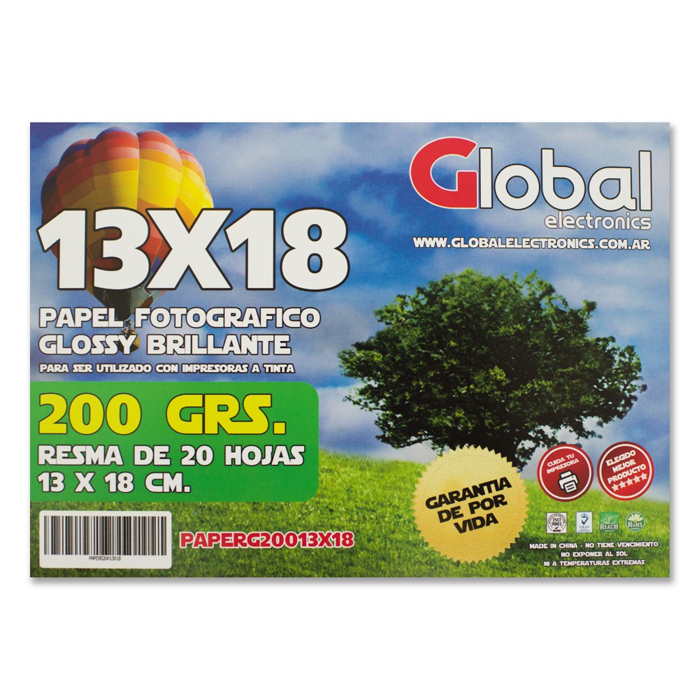 Global 5r (13x18) 200 Grs Fotografico Glossy X 20 Hojas