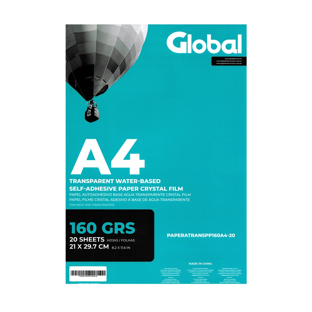 Global A4 160 Grs Film Adhesivo Transparente Cristal X 20 Hojas