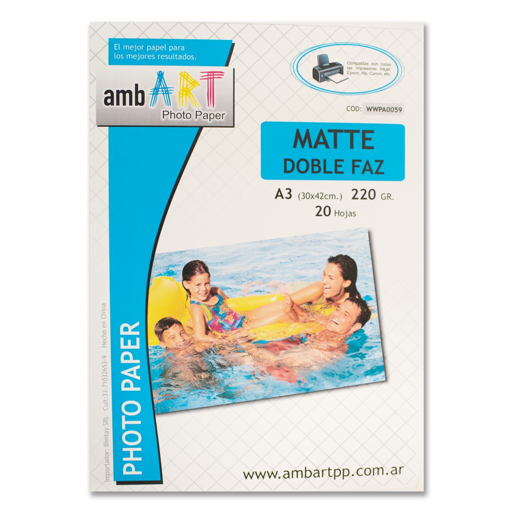 Ambart A3 220 Grs Alta Resolucion Mate Bifaz X 20 Hojas