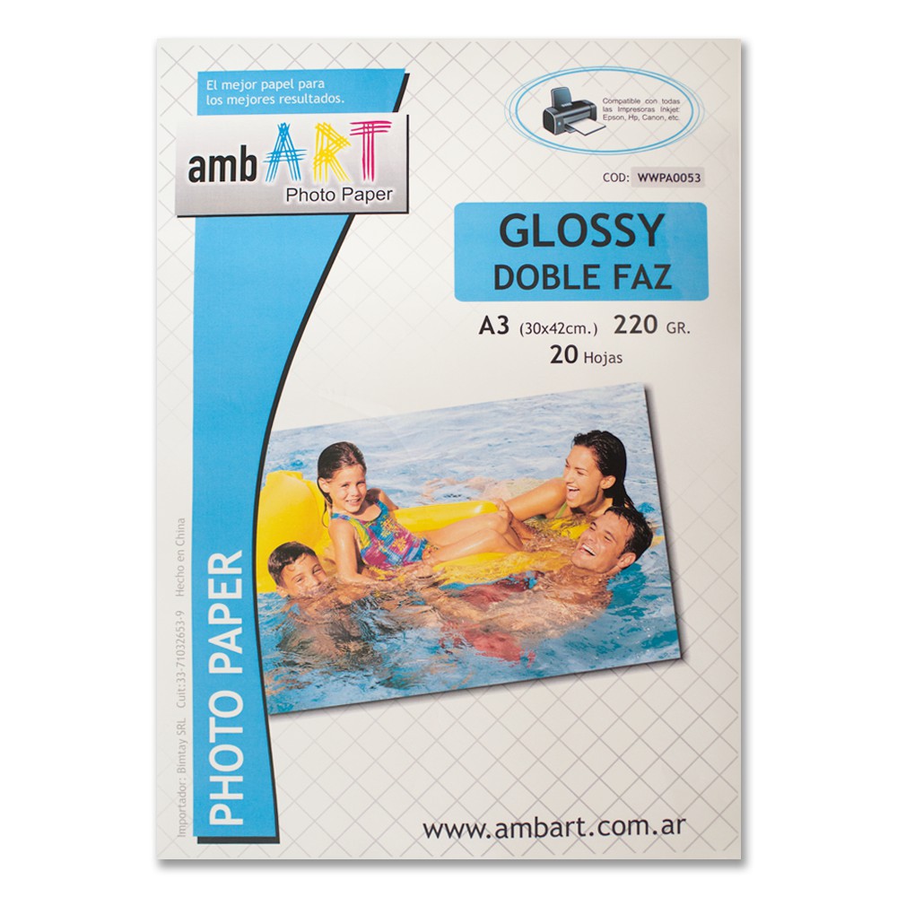 Ambart A3 220 Grs Fotografico Glossy Bifaz X 20 Hojas