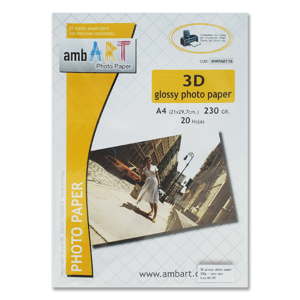 Ambart A4 230 Grs 3d Ojo De Gato Glossy X 20 Hojas