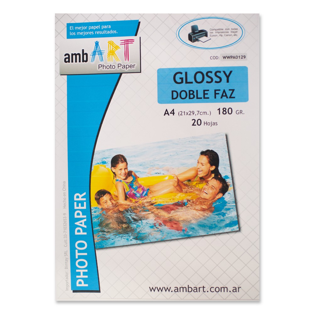 Ambart A4 180 Grs Fotografico Bifaz Glossy X 20 Hojas