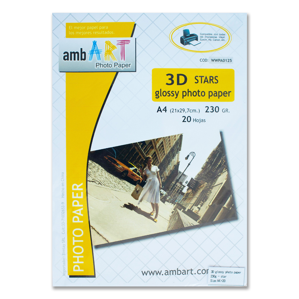 Ambart A4 230 Grs 3d Estrella Glossy X 20 Hojas