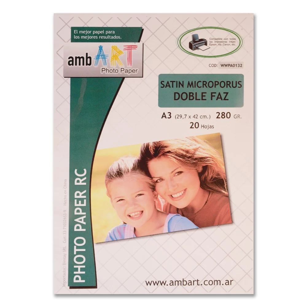 Ambart A3 280 Grs Microporoso Bifaz Satin X 20 Hojas