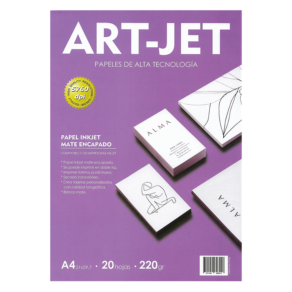 Art-jet A4 220 Grs Matelina Bifaz X 20 Hojas