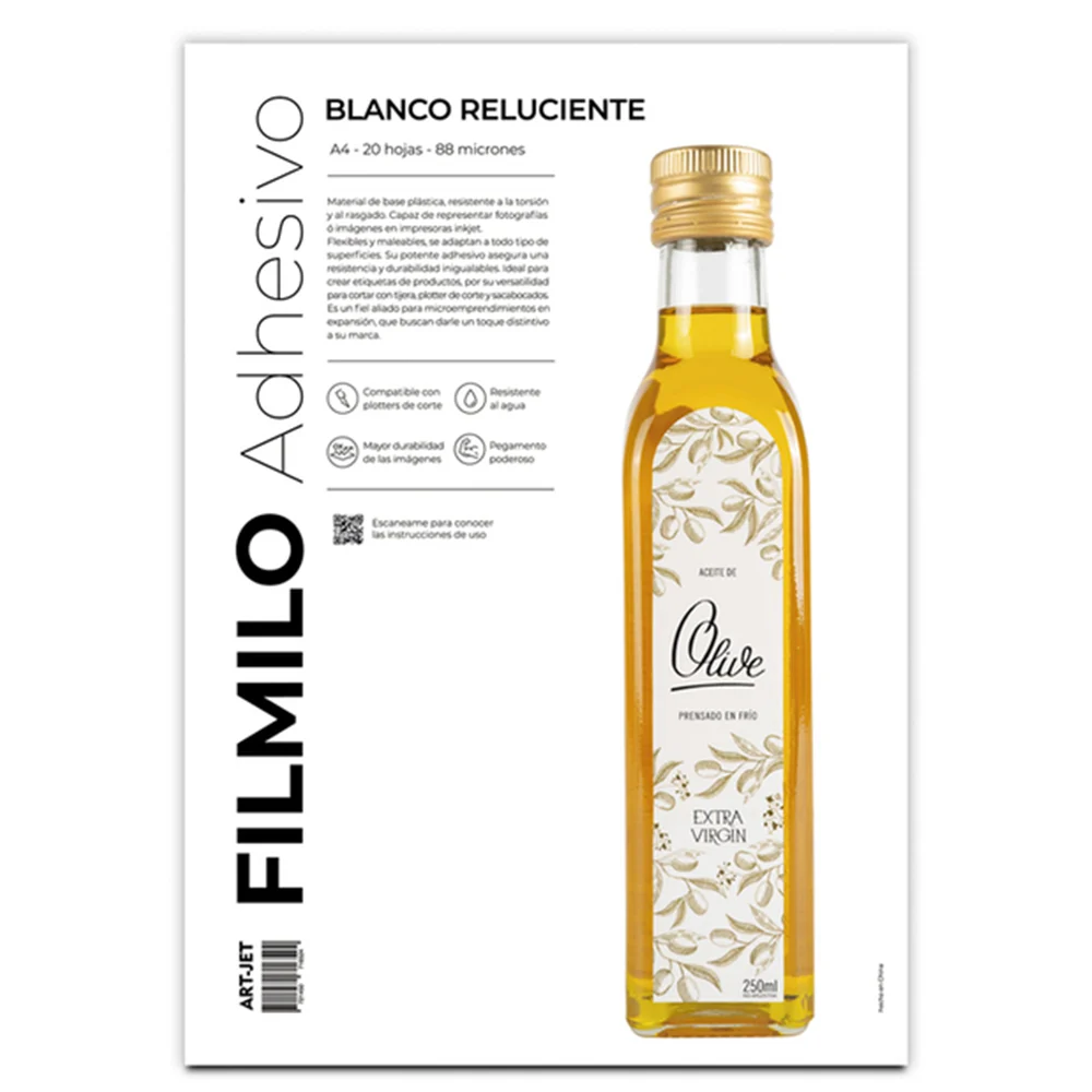 05.20.058_1000-1-1 Art-jet A4 88 Mic Filmilo Adhesivo Blanco Reluciente X 20 Hojas - Imagen 1