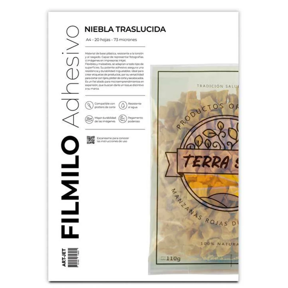Art-jet A4 73 Mic Filmilo Adhesivo Niebla Translucida X 20 Hojas