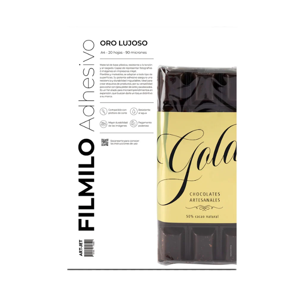 05.20.096_1000-1-1 Art-jet A4 72 Mic Filmilo Adhesivo Oro Lujoso X 20 Hojas - Imagen 1