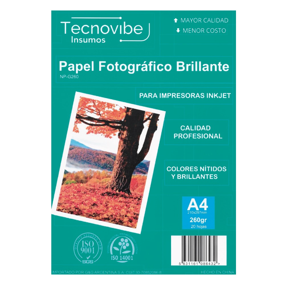 Tecnovibe A4 260 Grs Fotografico Glossy X 20 Hojas