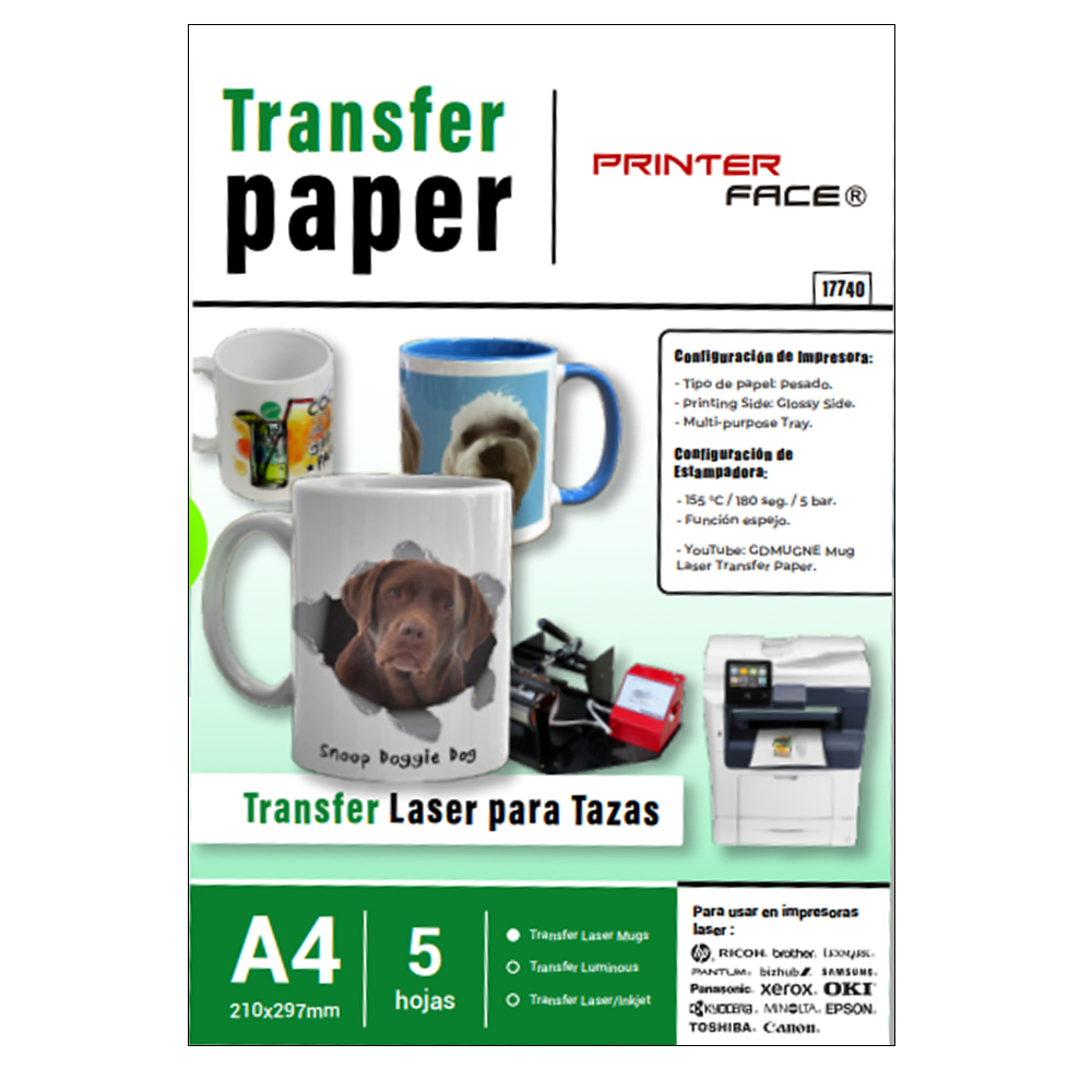 Printer Face A4 Transfer Laser Superficies Rigidas X Hoja