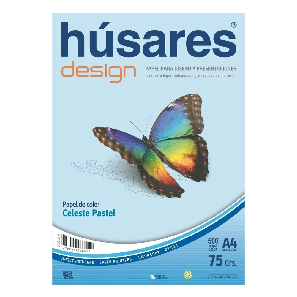 Husares Design Mate A4 75 Grs Celeste Pastel X 500 Hojas