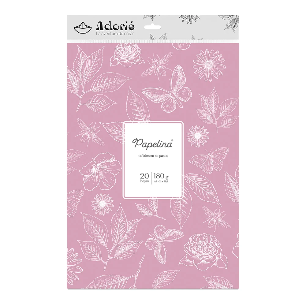05.34.019_1000-1-1 Adorie A4 180 Grs Papelina Rosa Rubor X 20 Hojas - Imagen 1