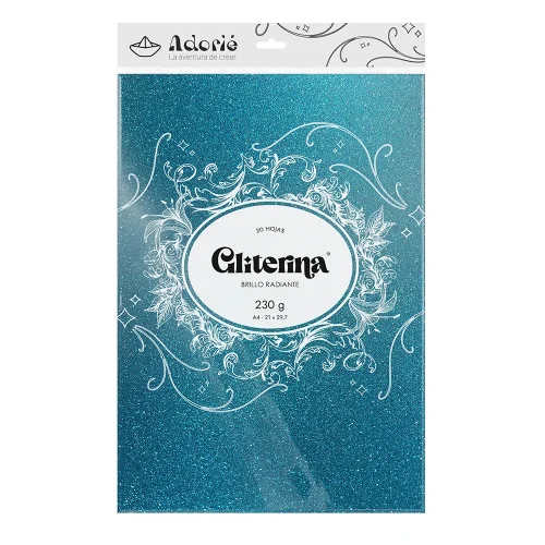 Adorie A4 230 Grs Gliterina Celeste X 20 Hojas