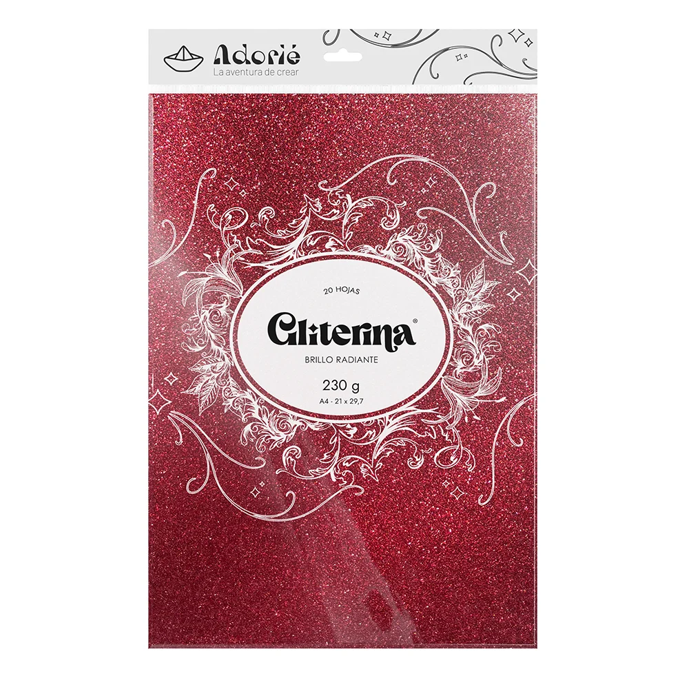 Adorie A4 230 Grs Gliterina Rojo Granate X 20 Hojas