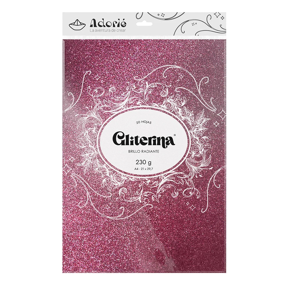 05.34.044_1000-1-1 Adorie A4 230 Grs Gliterina Rosa Chicle X 20 Hojas - Imagen 1