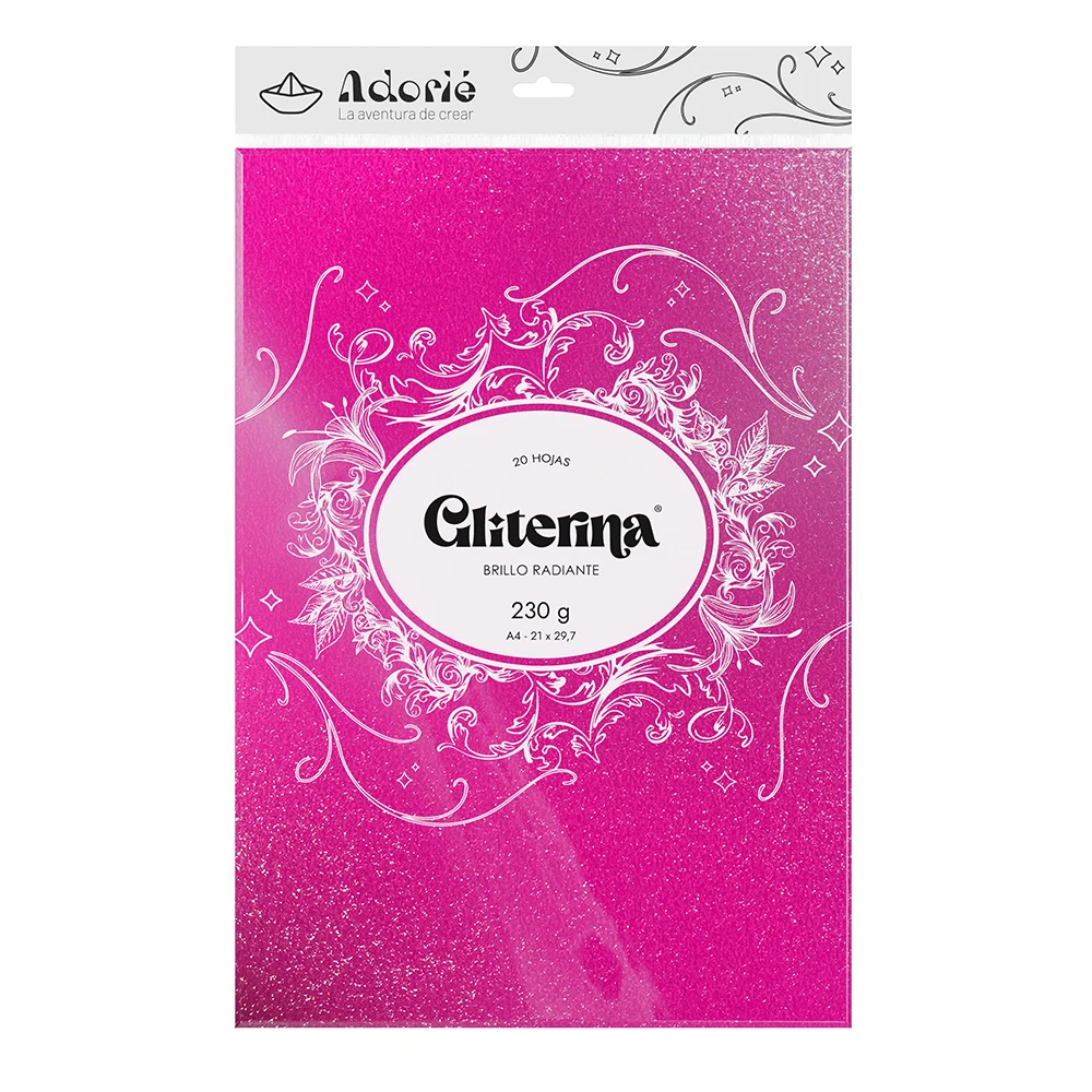 Adorie A4 230 Grs Gliterina Rosa Neon X 20 Hojas