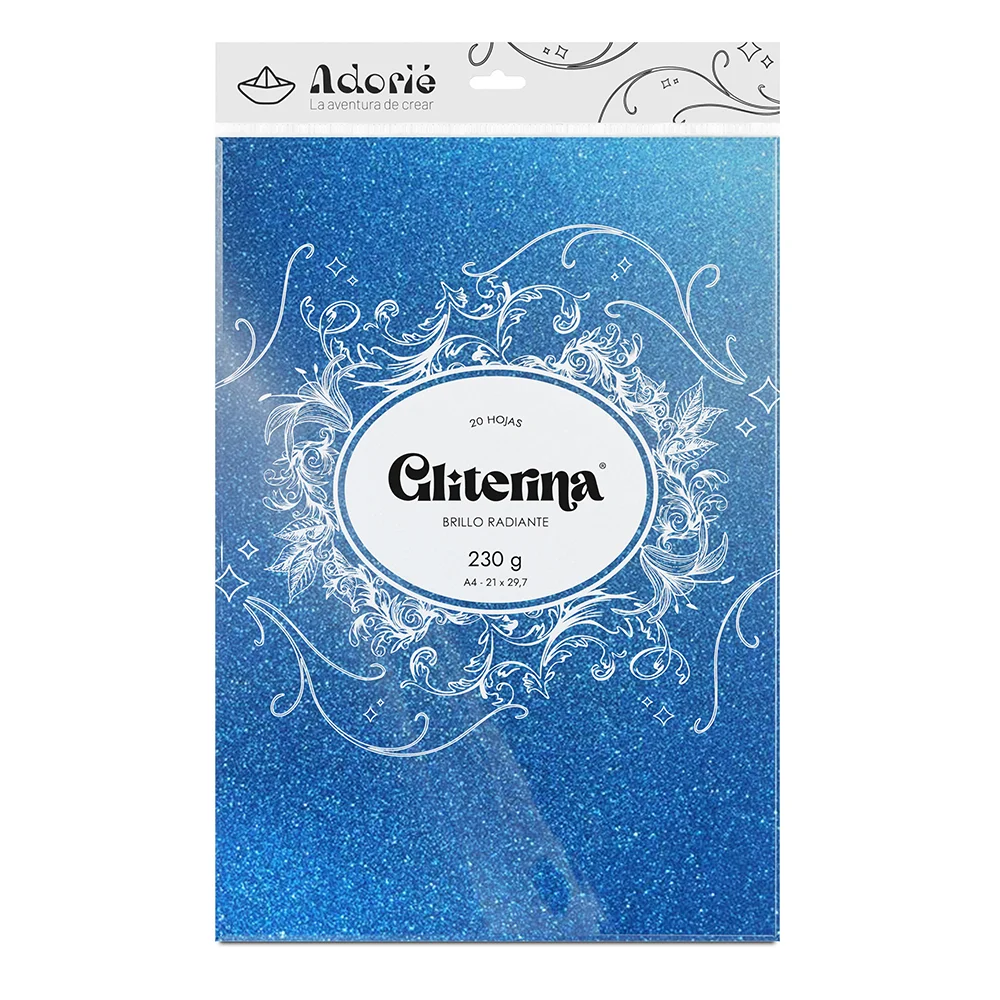 05.34.049_1000-1-1 Adorie A4 230 Grs Gliterina Celeste Oscuro X 20 Hojas - Imagen 1