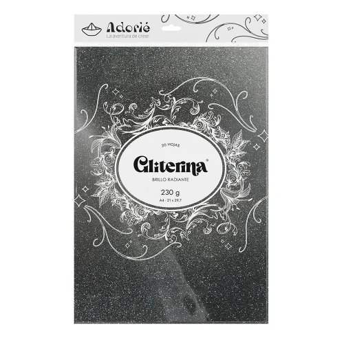 Adorie A4 230 Grs Gliterina Negro Noche X 20 Hojas