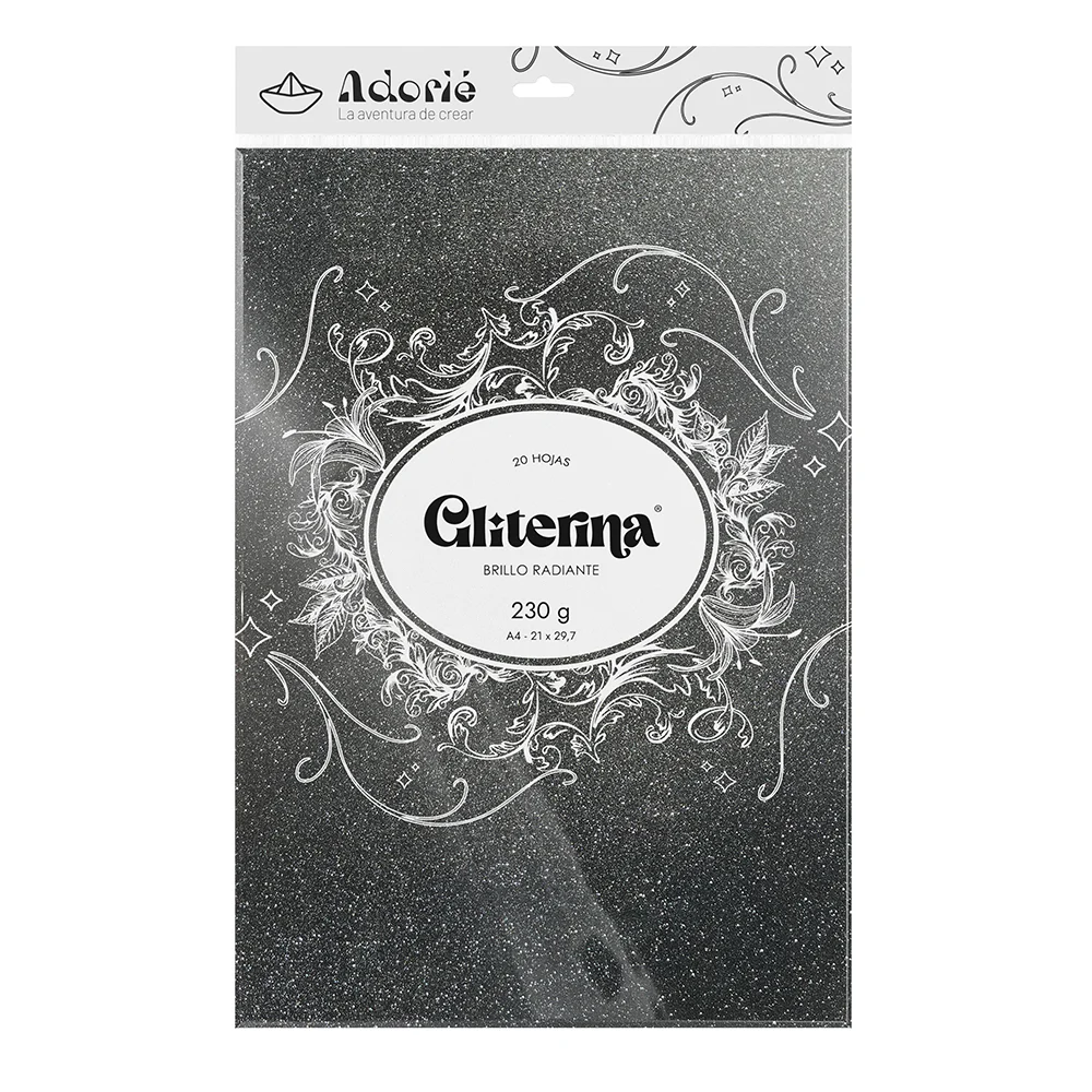 Adorie A4 230 Grs Gliterina Negro Noche X 20 Hojas