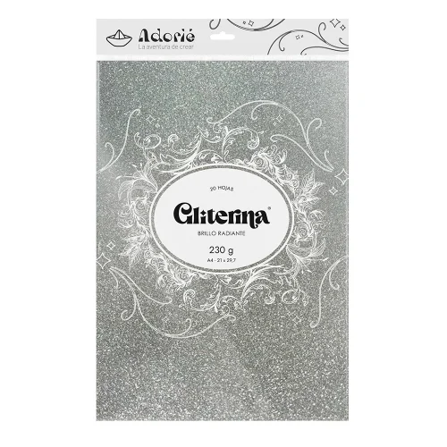Adorie A4 230 Grs Gliterina Plata Espejo X 20 Hojas