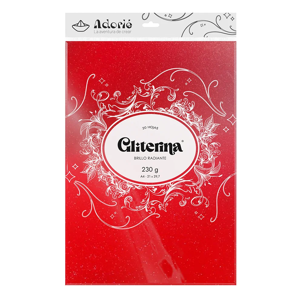 05.34.052_1000-1-1 Adorie A4 230 Grs Gliterina Rojo Escarlata X 20 Hojas - Imagen 1