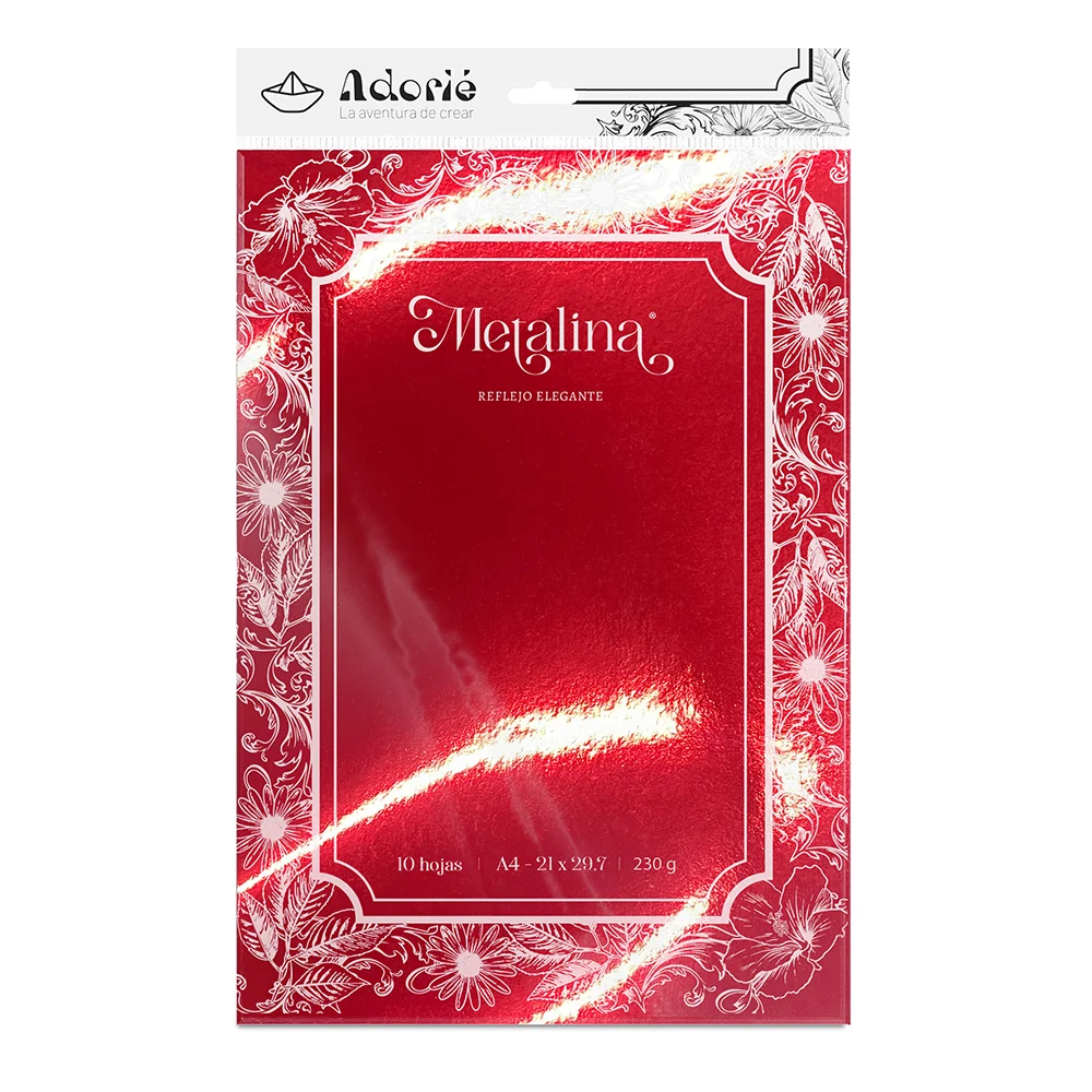 Adorie A4 230 Grs Metalina Rojo Navidad X 10 Hojas