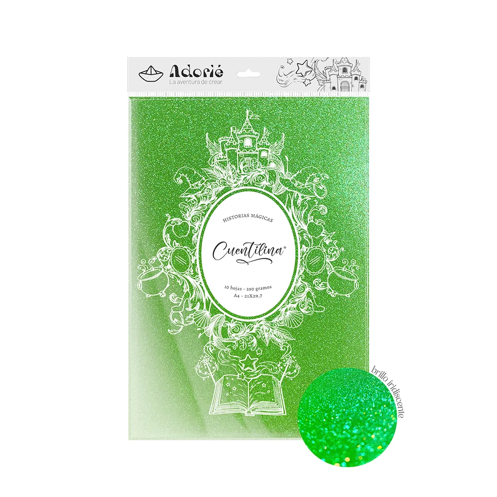 Adorie A4 230 Grs Cuentilina Verde Manzana Encantada X10 Hojas