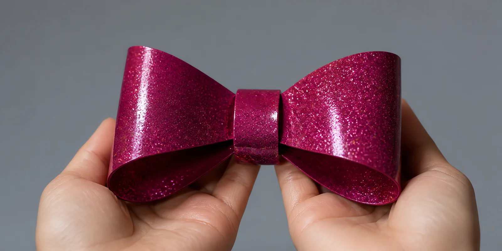 Manos sosteniendo un moño de papel uva con glitter
