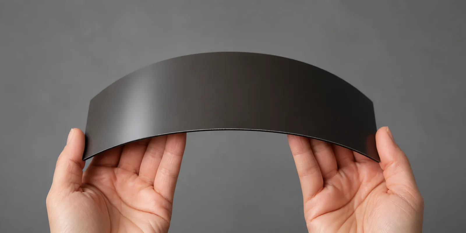 Manos sosteniendo una lámina magnética flexible curvada