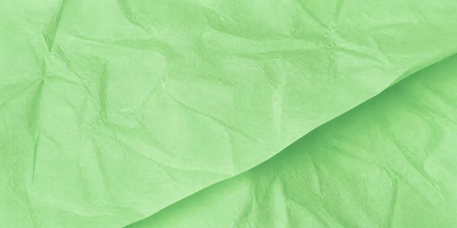 Textura del papel seda verde pálido, con sus arrugas finas y sus pliegues