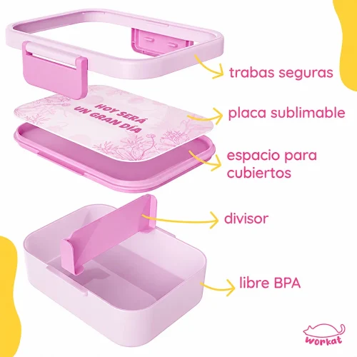 Lunchera Workat Lunchi Rosa Pastel De Polimero Sublimable - Imagen 2