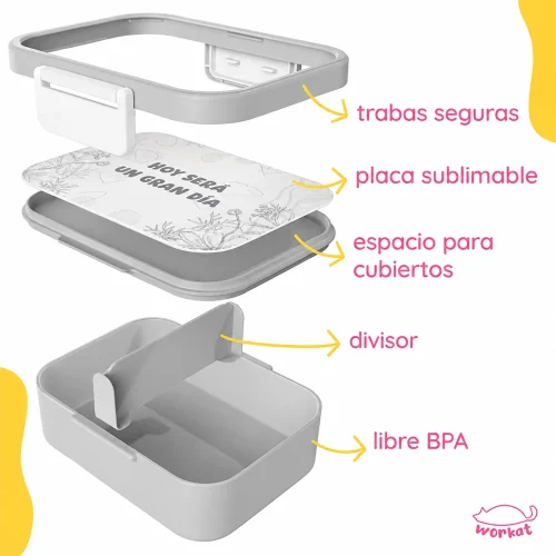 Lunchera Workat Lunchi Gris + Blanco De Polimero Sublimable - Imagen 2