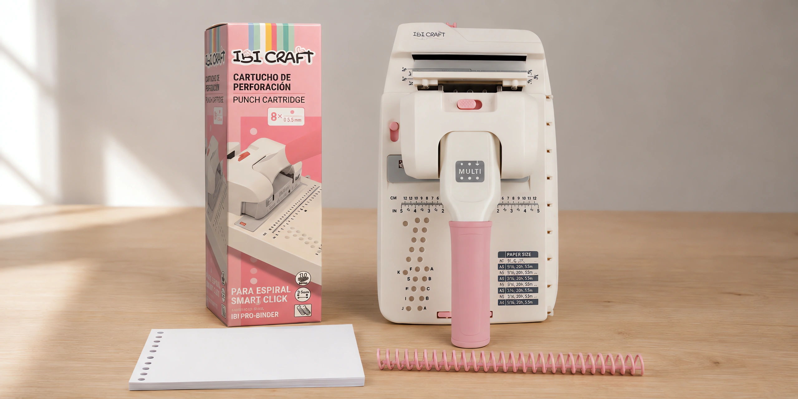 La caja del cassette Smart Click junto a la encuadernadora de cartuchos