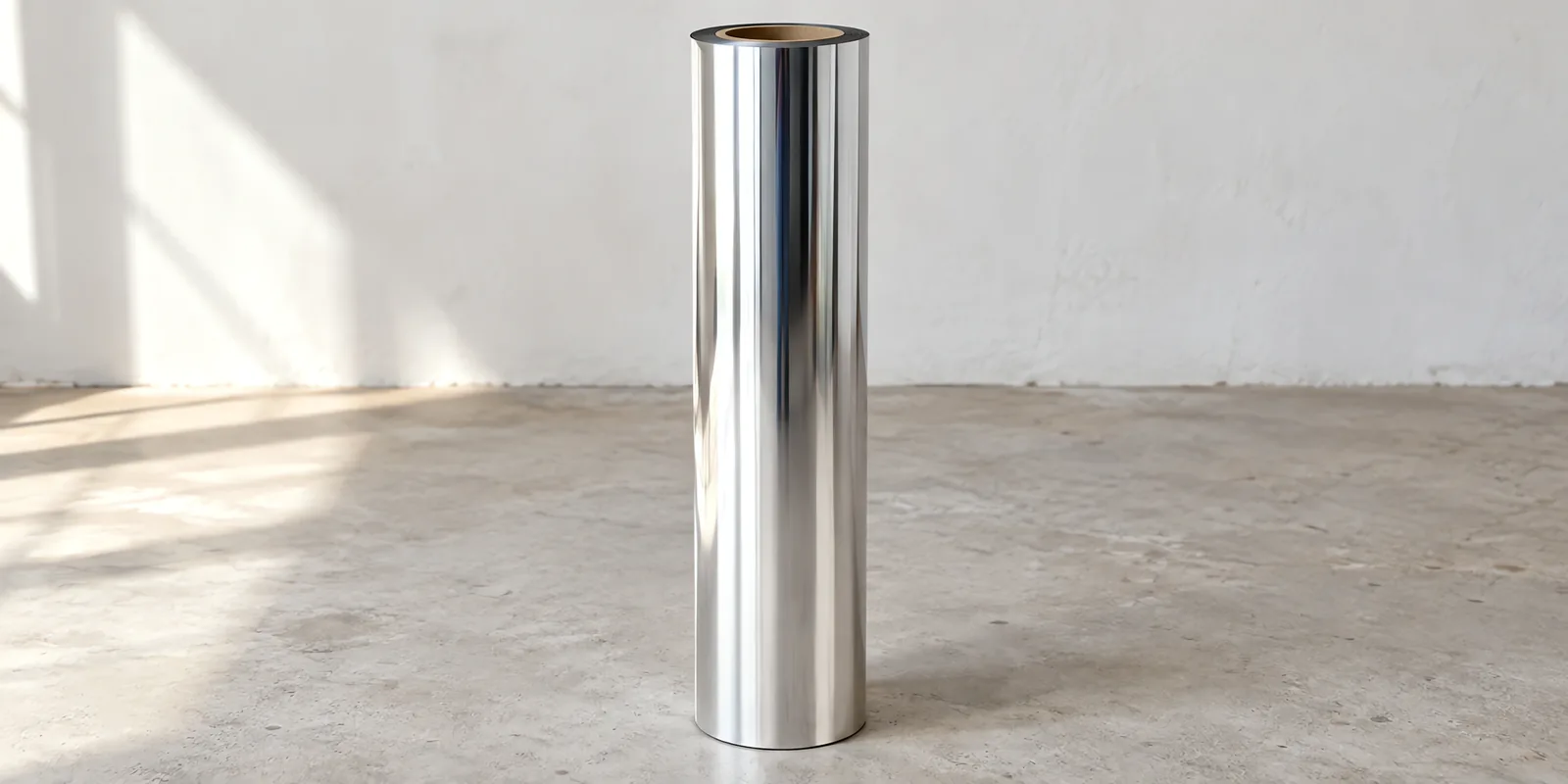 Rollo de vinilo espejado mir silver, parado en el taller