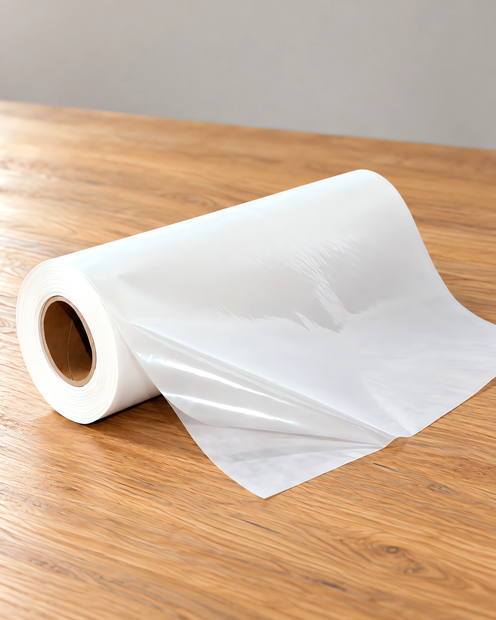 Rollo de lámina bifaz termoadhesiva de 48 cm, sobre la mesa de trabajo