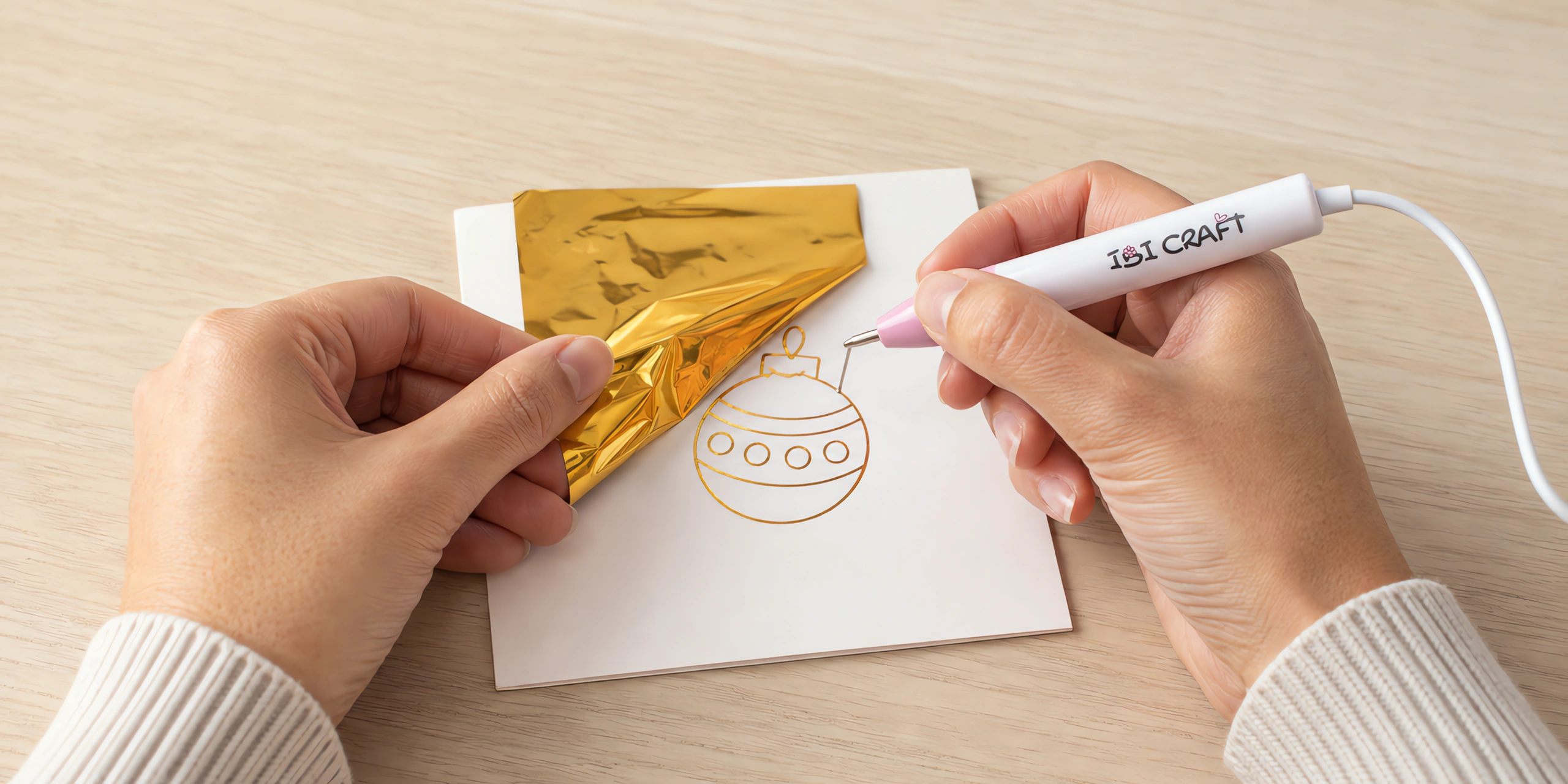 Manos escribiendo con el lápiz térmico sobre el foil