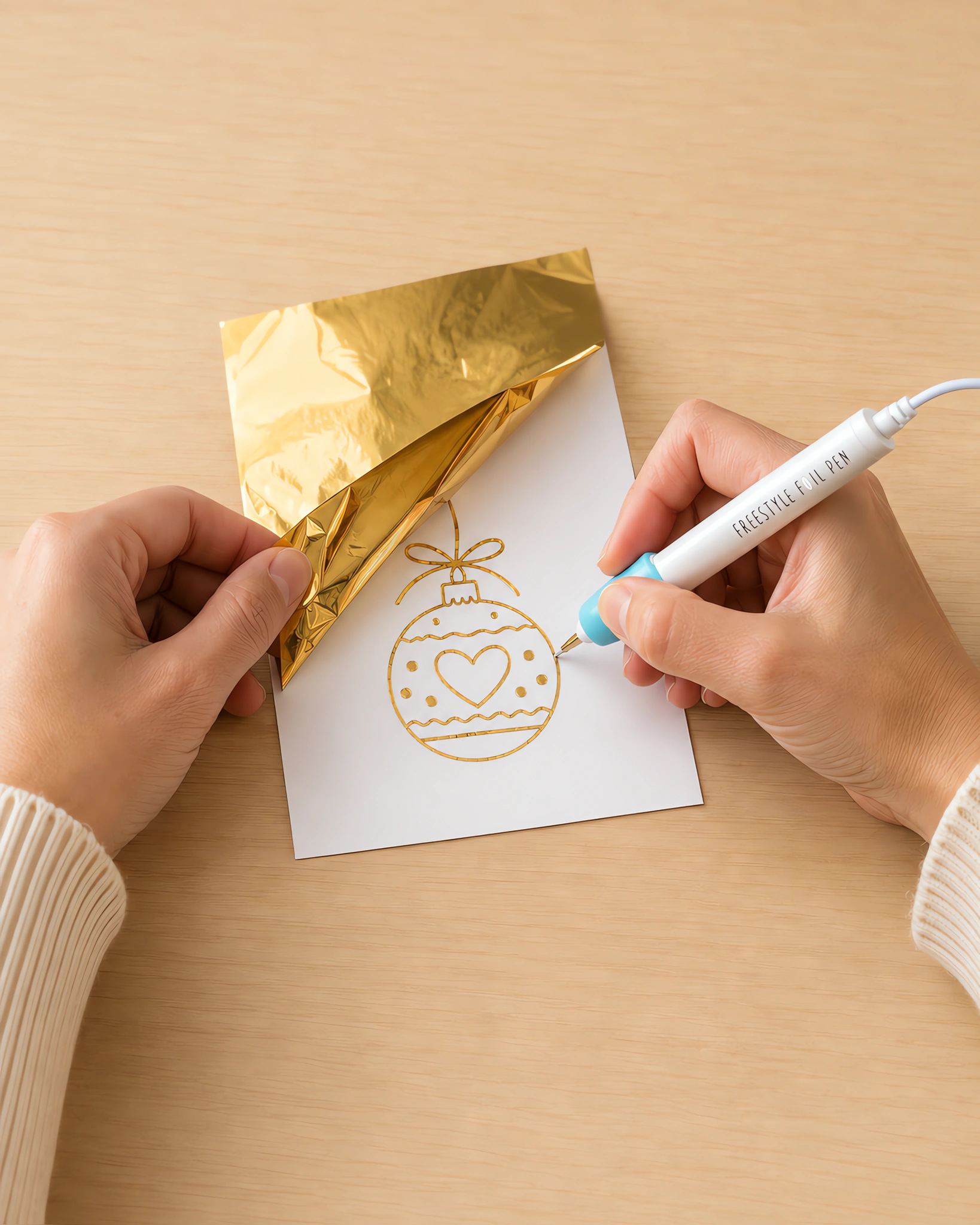 Manos escribiendo con el lápiz térmico sobre el foil